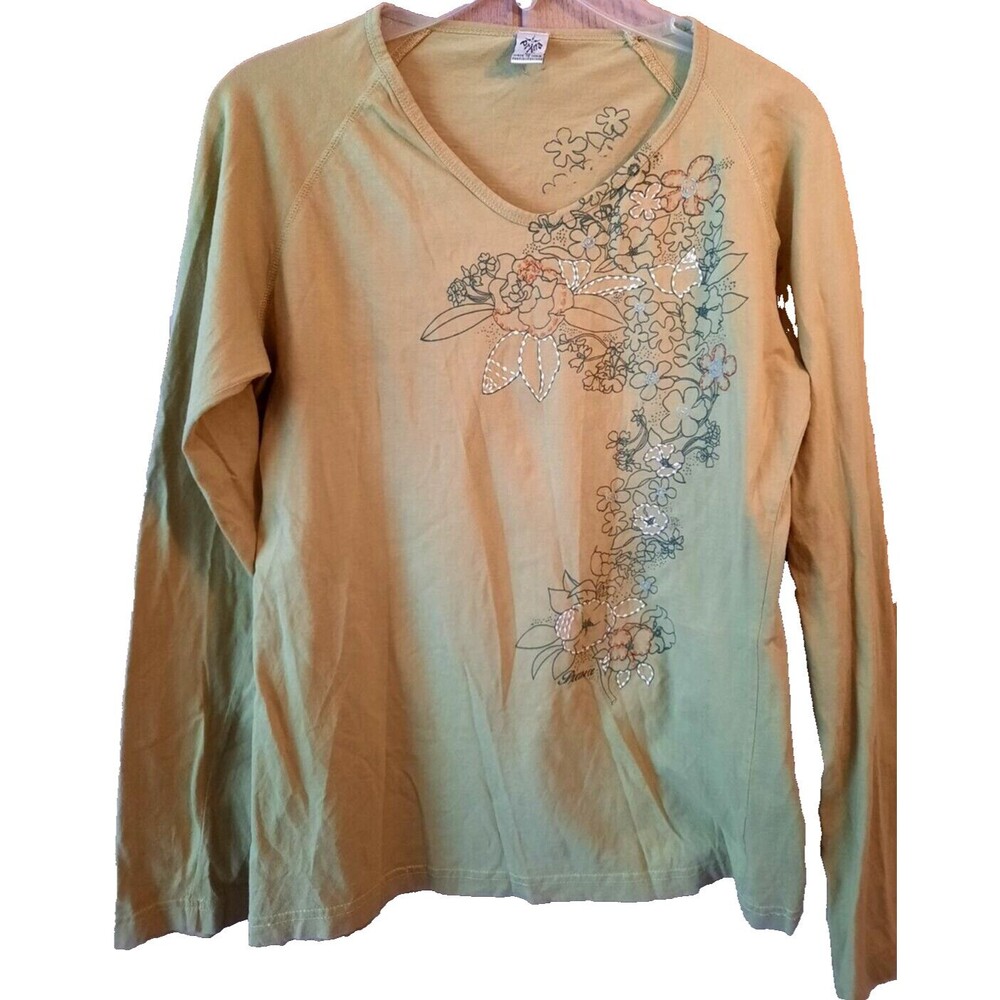 Prana Long Sleeve Lightweight top t-shirt Embroidered Green XL (Runs Small)